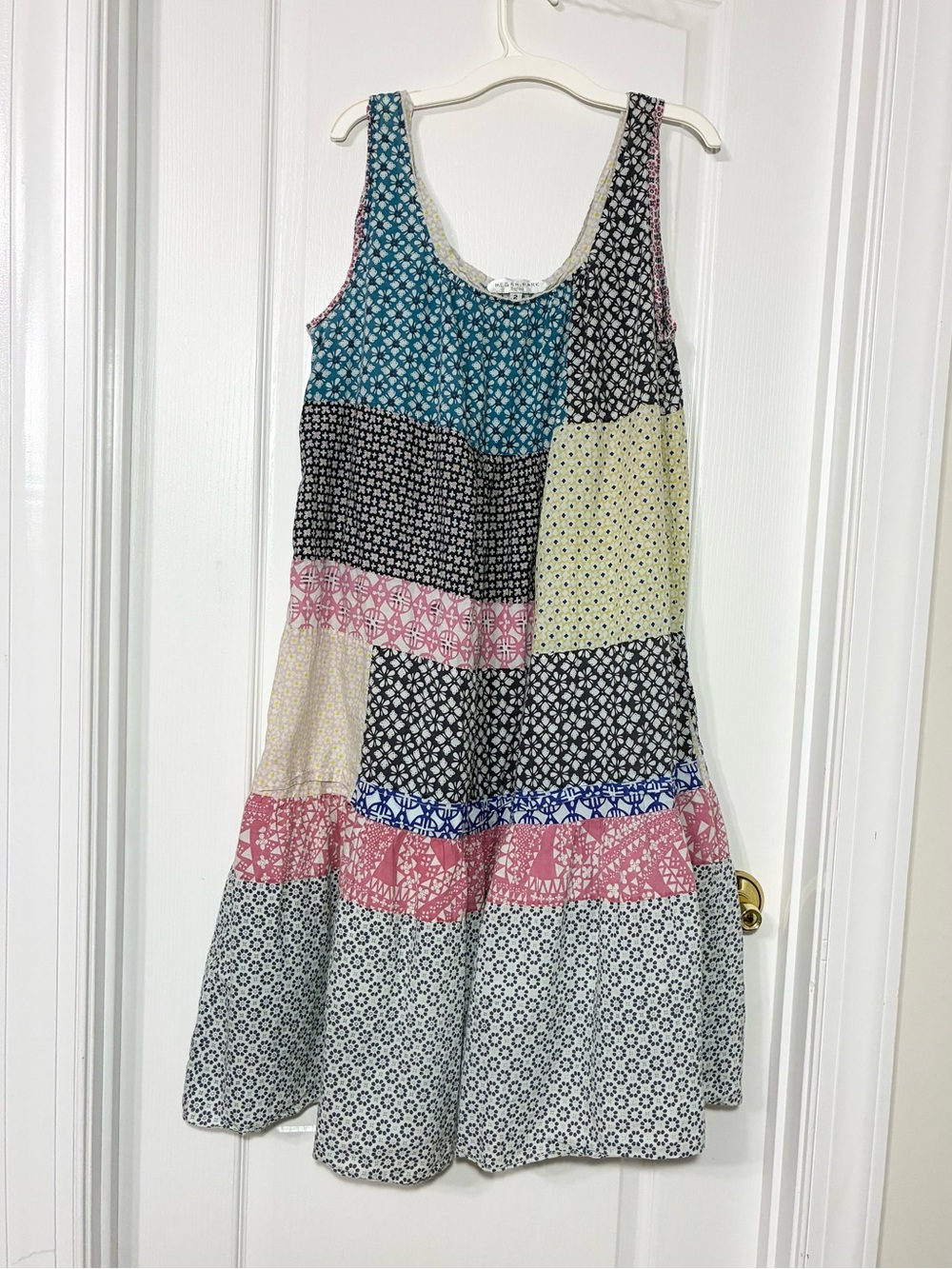 Y2K VTG Megan Park England Patchwork Boho Sleeveless Dress Multi Size 2 (US 8)
